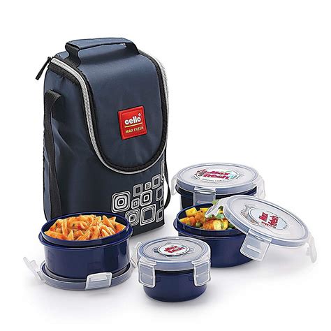 cello max fresh steel click 4 container lunch box blue|Amazon.com: Cello Lunch Box.